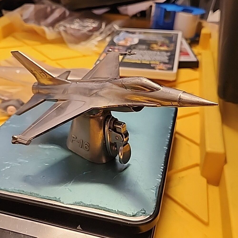 Vintage Metal Airplane Butane Lighter F16 Fighter Jet Table Top Japan READ
